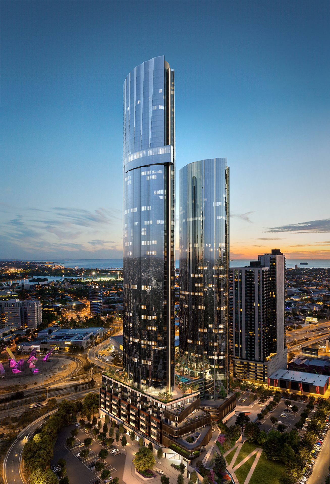 The imposing twin towers of Melbourne Square overlooks the Southbank suburb