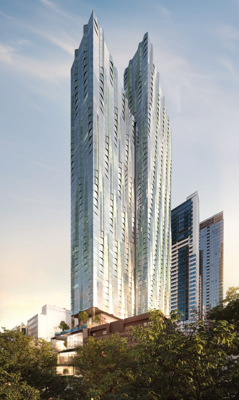 The cascade of silver ripples descending down 380 Melbourne is the hallmark of its grand, award-winning architecture.
